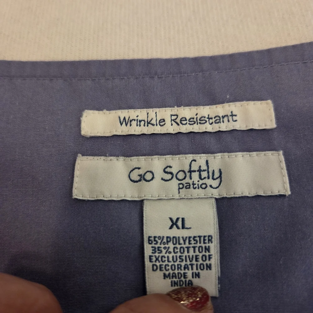 GO SOFTLY PATIO Perwinkle Bead Embroidered‎ Full Zip Patio/House Dress MuuMuu XL